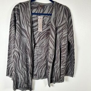Dana Buchman Gray Black Zebra Print Open Front Cardigan Sweater Size S New